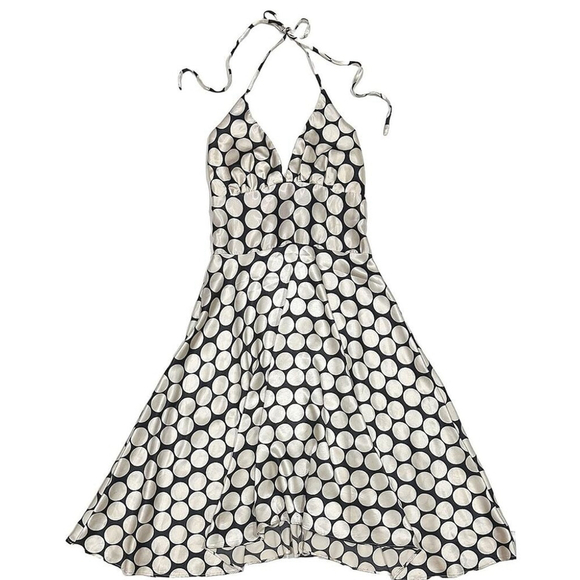 Alyn Paige Vintage Y2K Halter Midi Satin Dress | Black & White Polka Dot | 5/6 - Picture 2 of 7